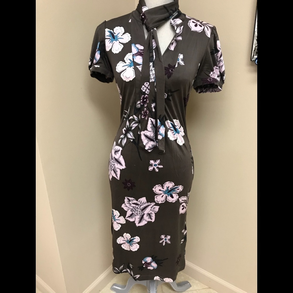 Pink Tartan Brown & White Floral Dress